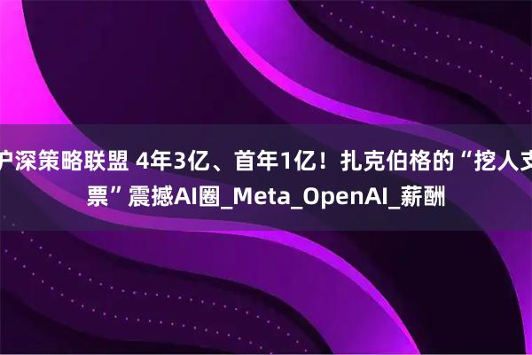 沪深策略联盟 4年3亿、首年1亿！扎克伯格的“挖人支票”震撼AI圈_Meta_OpenAI_薪酬
