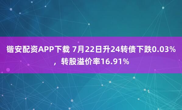 锴安配资APP下载 7月22日升24转债下跌0.03%，转股溢价率16.91%
