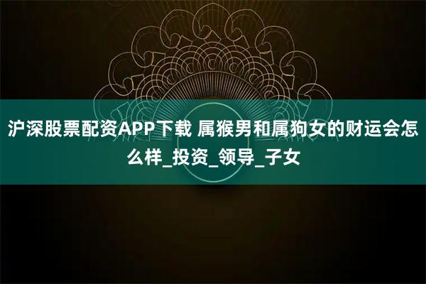 沪深股票配资APP下载 属猴男和属狗女的财运会怎么样_投资_领导_子女